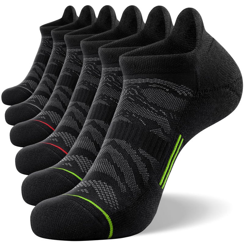 FITRELL 6 Pack Men's Ankle Running Socks Low Cut Cushioned Athletic Sports Tab Gift for Men, Shoe Size 12-15, Black+Gray-Green-Red - Image 1